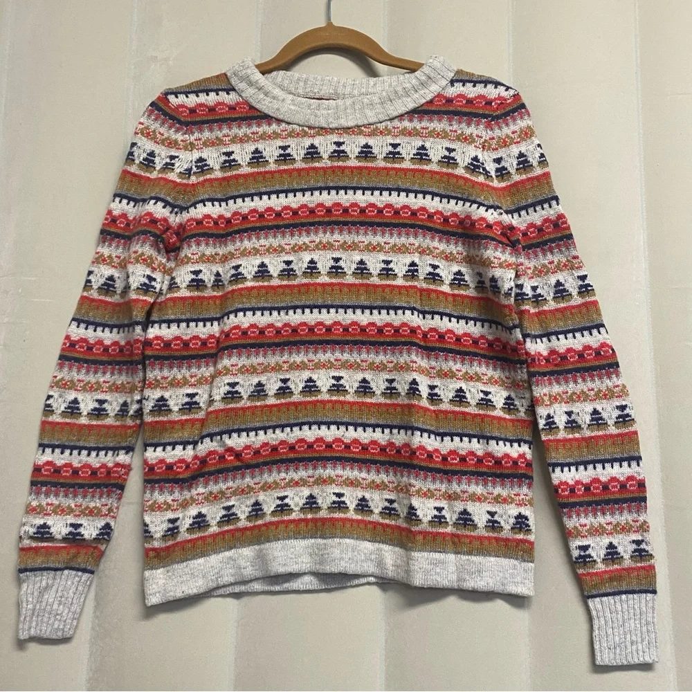 J. Crew Women’s Sweater Fair Isle Nordic Wool Blend Crew Neck Cabincore Cozy